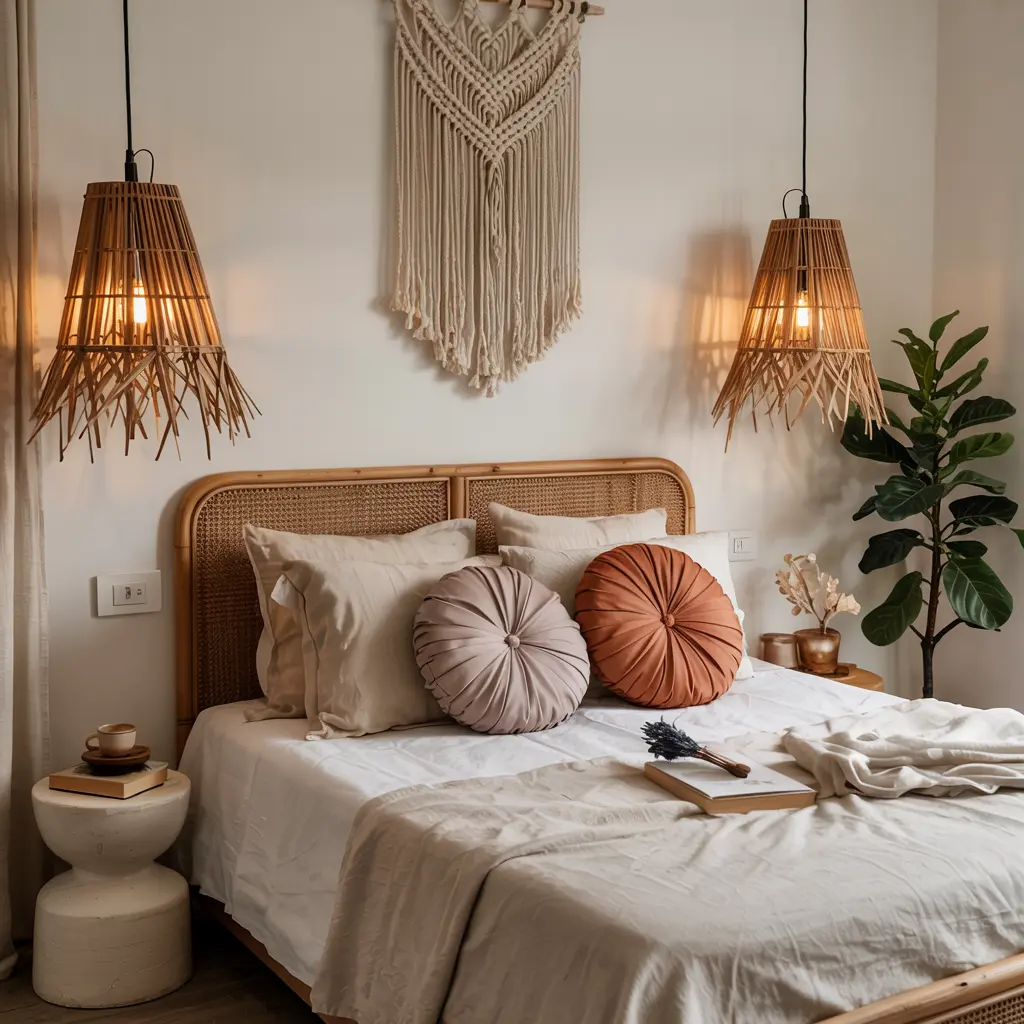 25 Bedroom Decor Ideas Boho Style for Women 33 25. Natural Wood or Bamboo Light