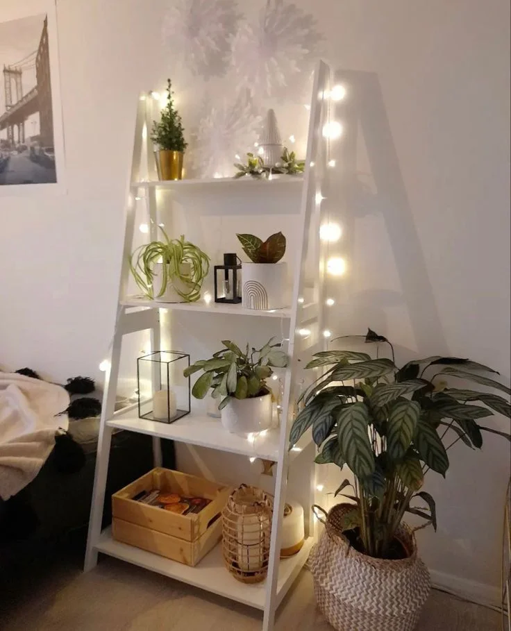 Light Wood or White Ladder Shelf for Stylish Storage