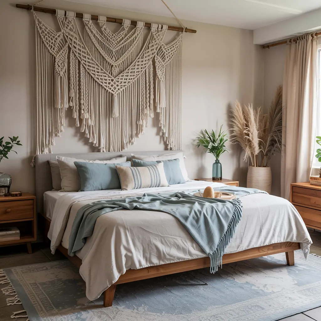 25 Bedroom Decor Ideas Boho Style for Women 3 3. Macrame Wall Hanging for a Cozy Aesthetic