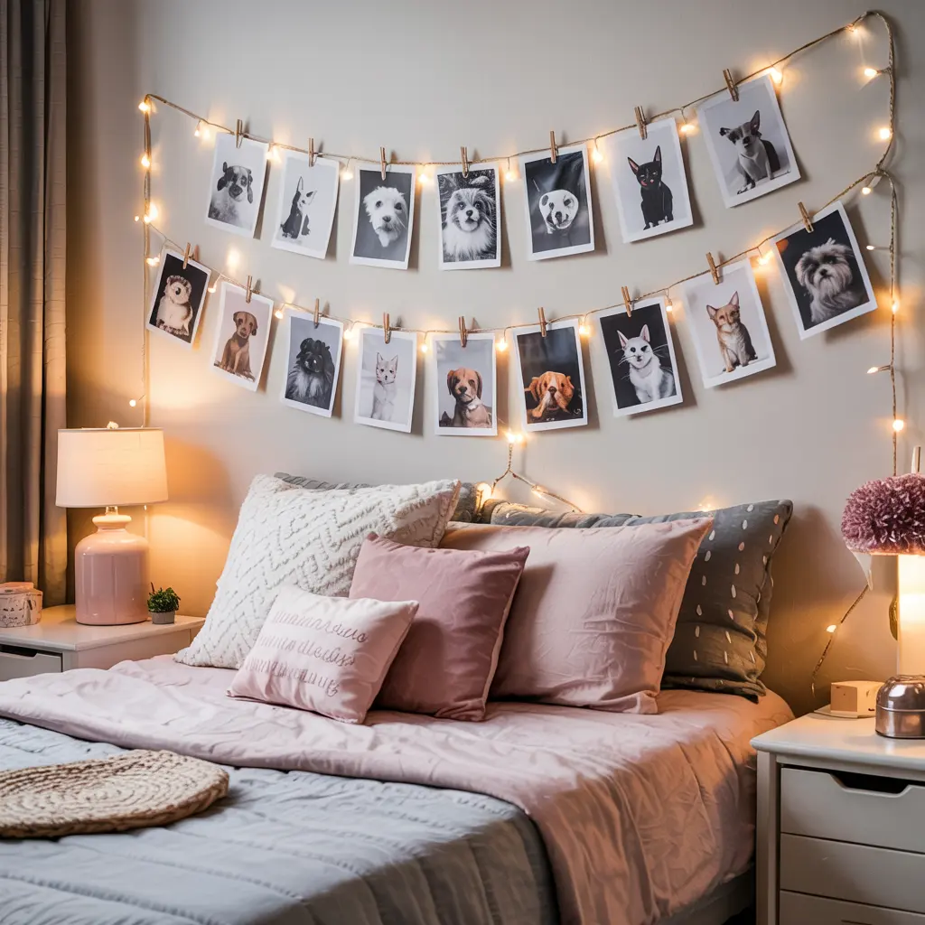 20 Trending DIY bedroom decor ideas for women 4 4. DIY String Light Photo Display