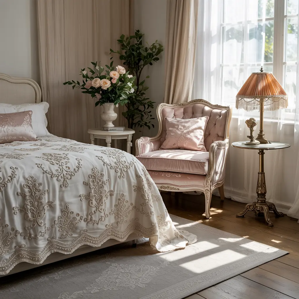 4. Lace or Embroidered Bedspread in Ivory or Blush
