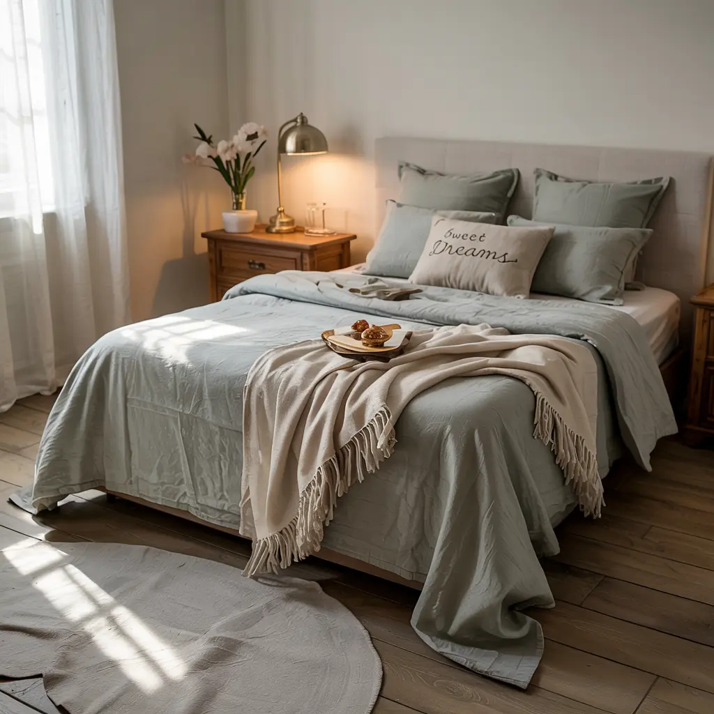 25 Aesthetic Bedroom decor ideas for women 4 4. Linen or Cotton Bedding in Earthy or Pastel Colors