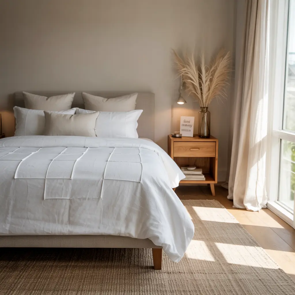 5. Simple Linen Bedding with Minimal Patterns