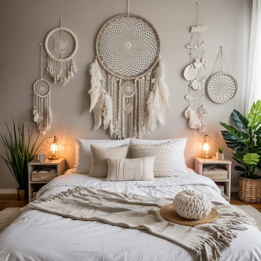 20 Trending DIY bedroom decor ideas for women 6 6. Handwoven Dreamcatcher for a Cozy Boho Vibe