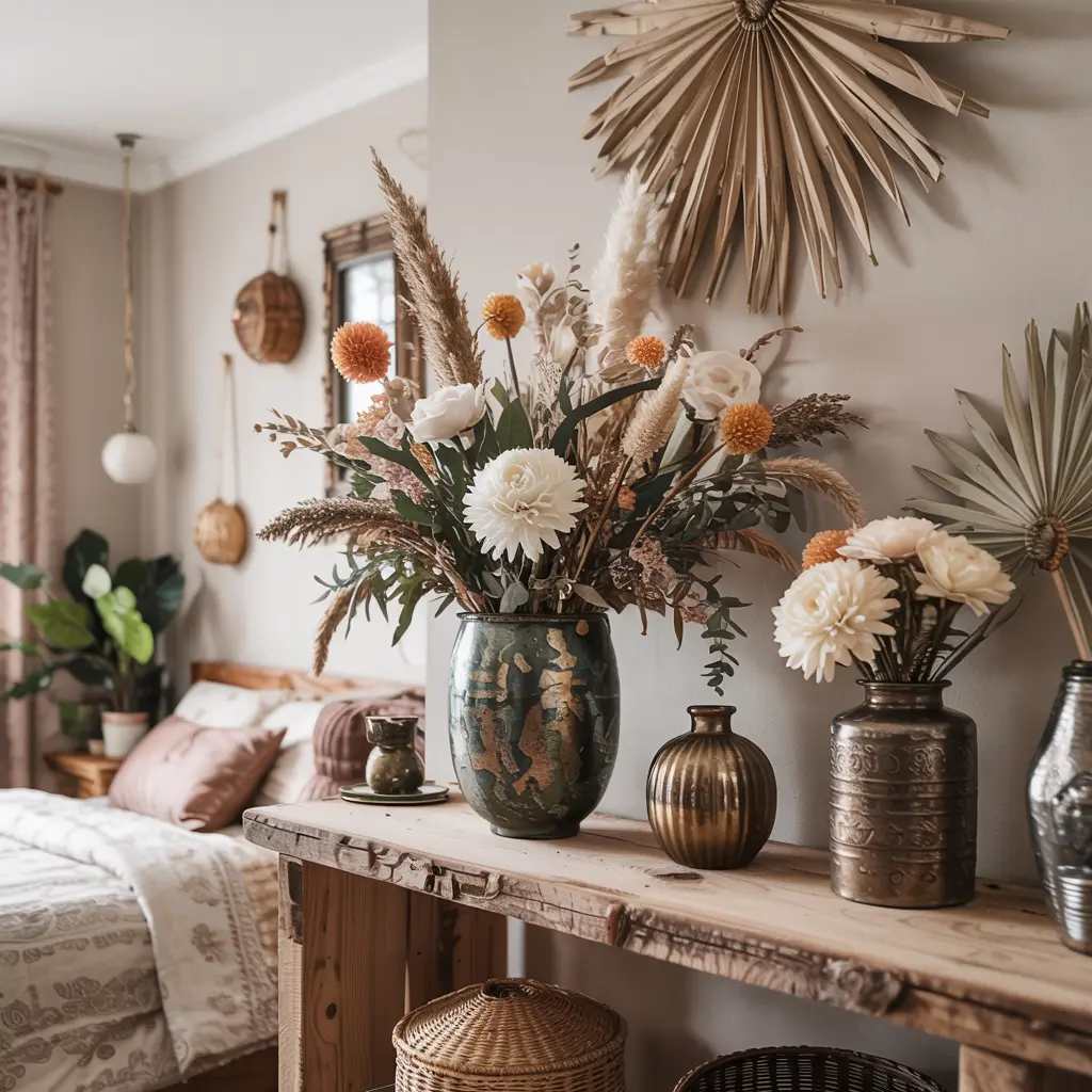 25 Bedroom Decor Ideas Boho Style for Women 7 7. DIY Dried Flower Arrangements in Vintage Vases