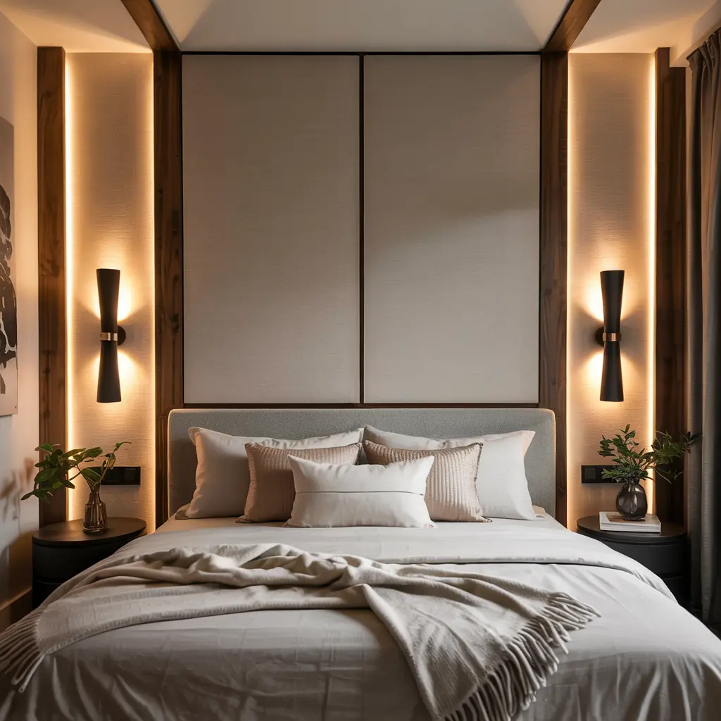 25 Warm & Cozy Bedroom Decor Ideas for Women’s Style 7 7. Wall Sconces with Warm Dimmable Lighting