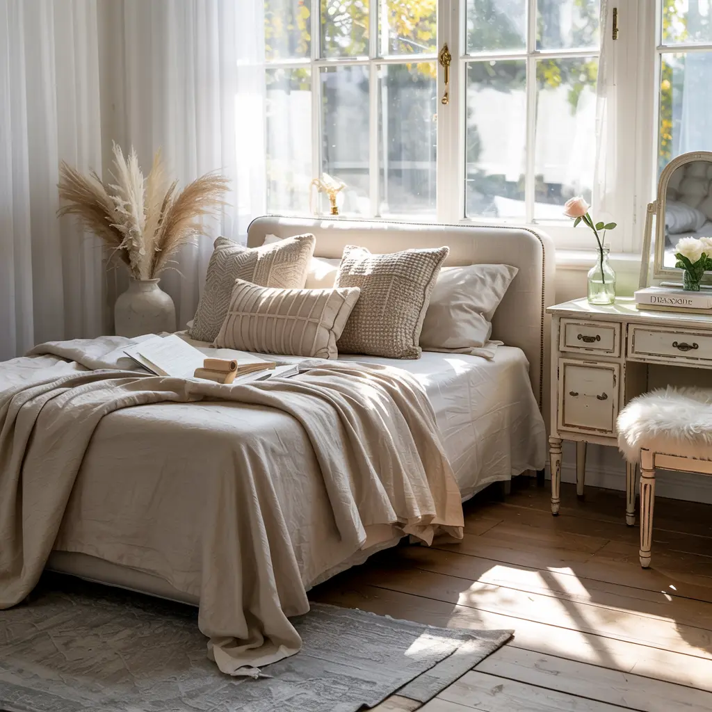 25 Aesthetic Bedroom decor ideas for women 8 8. Sheer Curtains to Enhance Natural Lighting