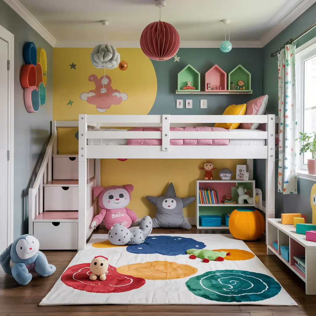 High Loft Bed with a Play Area for Kids