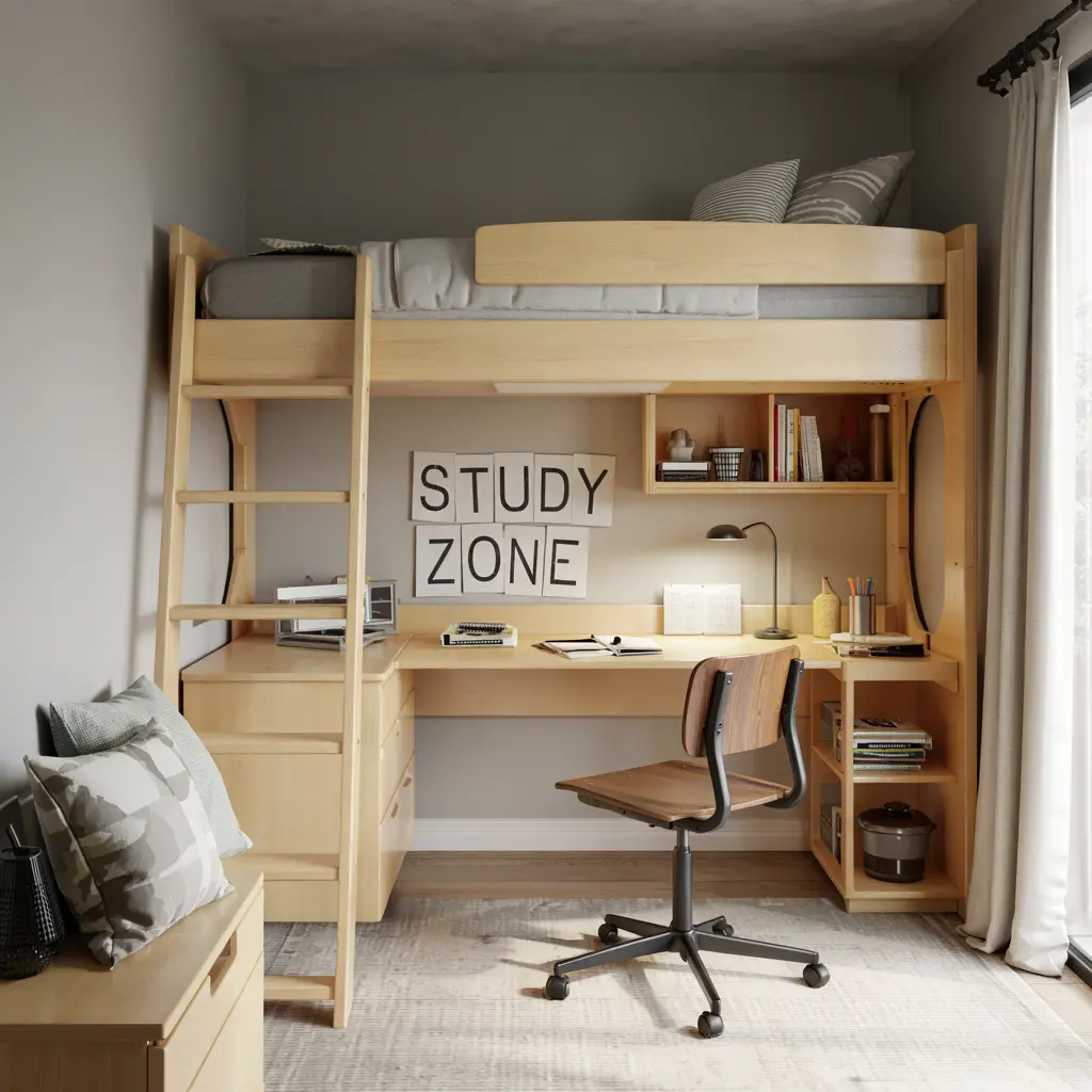 Loft Bed with a Built In Desk for a Study Area