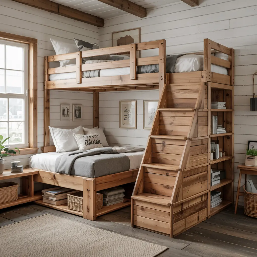 Loft Bed with a Cozy Reading Nook Underneath