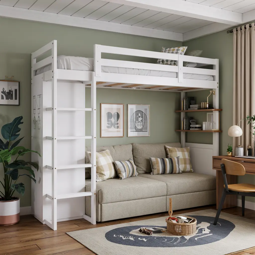 Loft Bed with a Fold Out Sofa for Small Apartments
