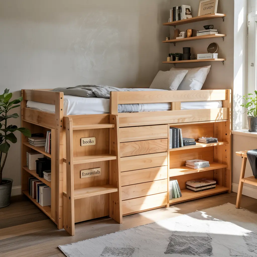Space Saving Loft Bed with Built In Storage