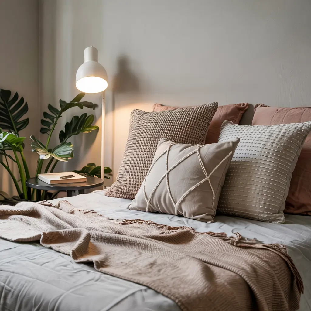 Textured Throw Pillows in Soft Earthy Tones