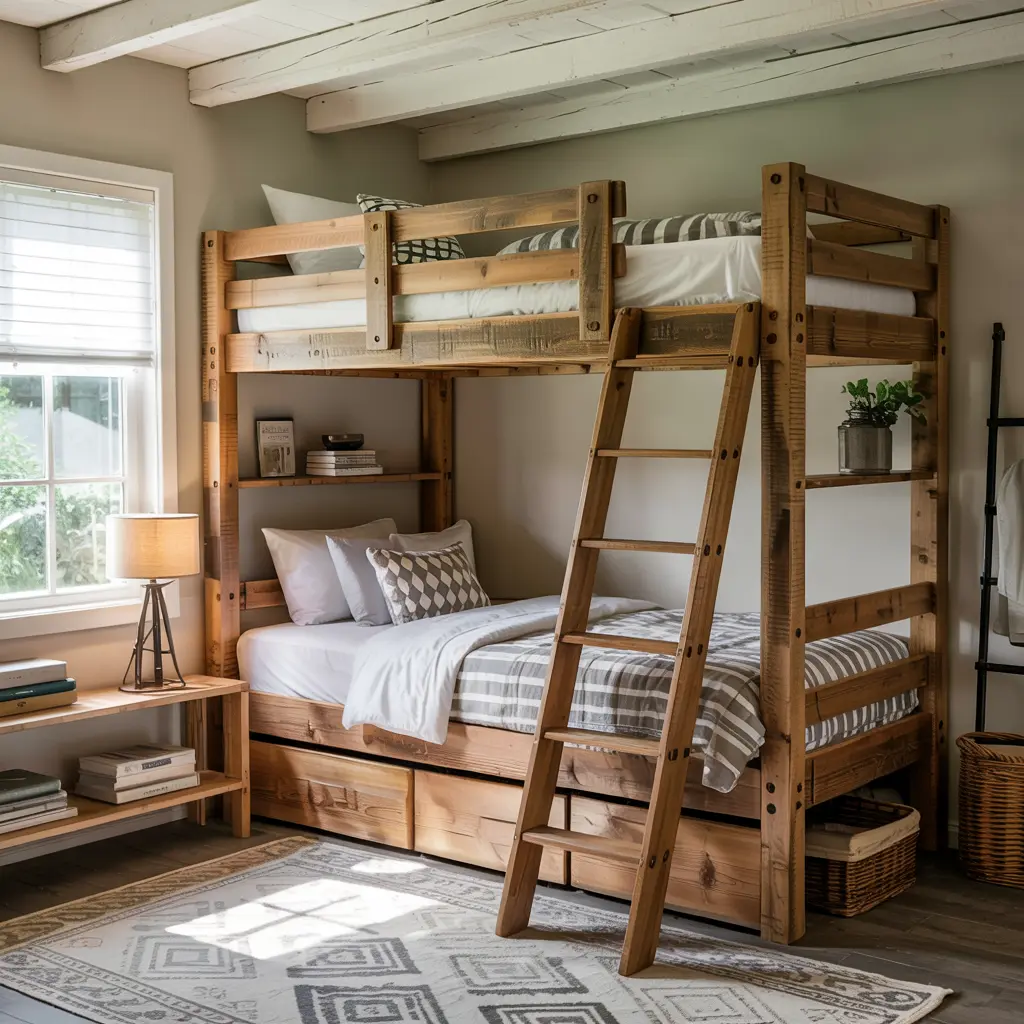 Wooden Loft Bed with a Rustic Touch