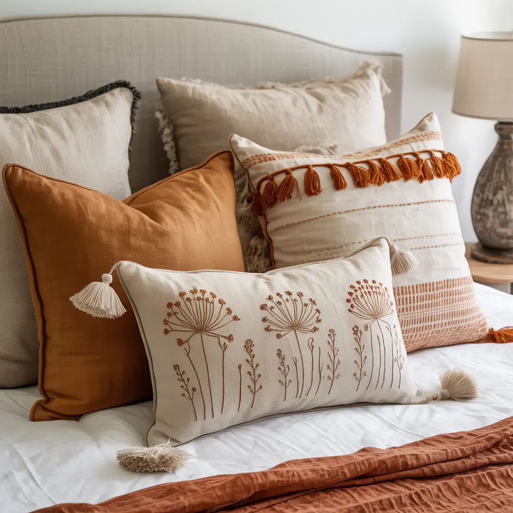 10. Earthy Toned Throw Pillows with Textured Covers