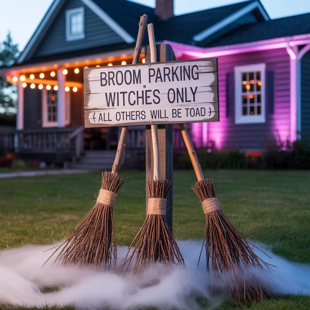 11. DIY Witchs Broom Parking Lot with Signage