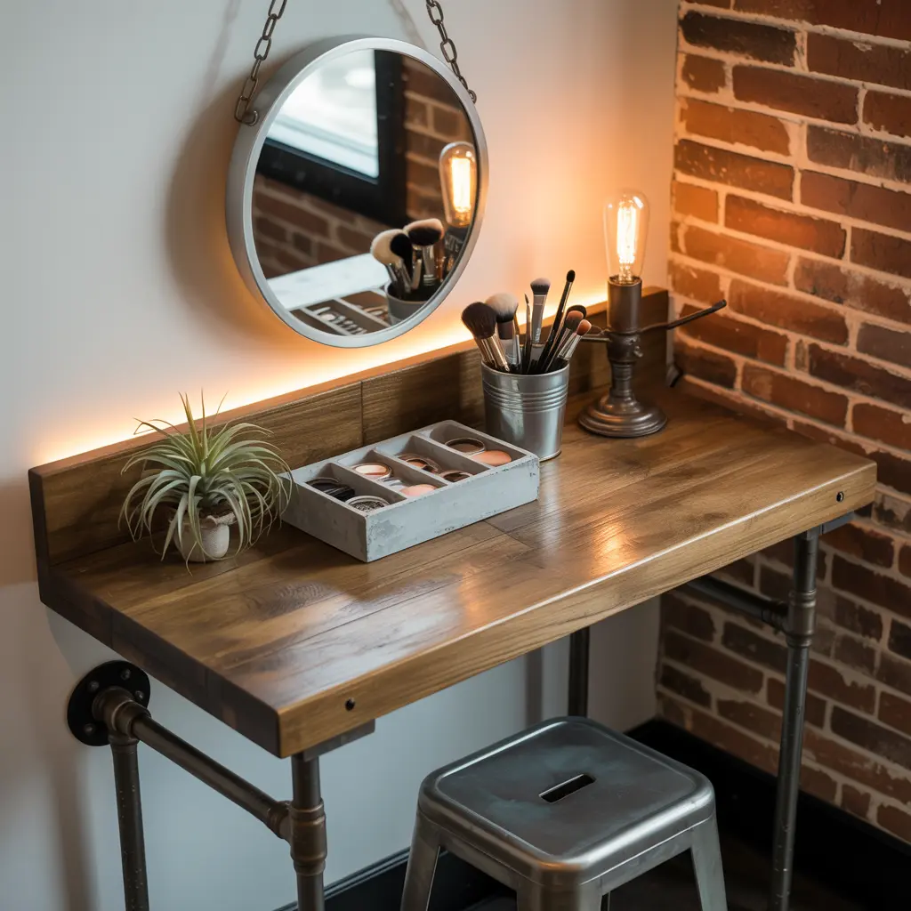 11. Industrial Style Vanity with Metal and Wood Elements