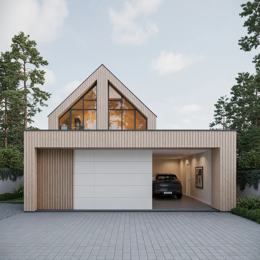 11. Scandinavian Style Modern Home with Clean Garage Design