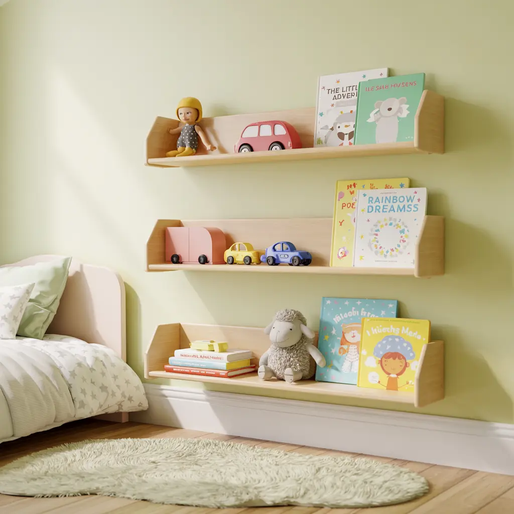 12. Floating Shelves for Displaying Toys Books