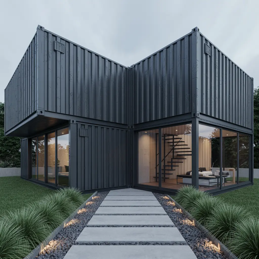 12. Minimalist Black Exterior Container Home Design