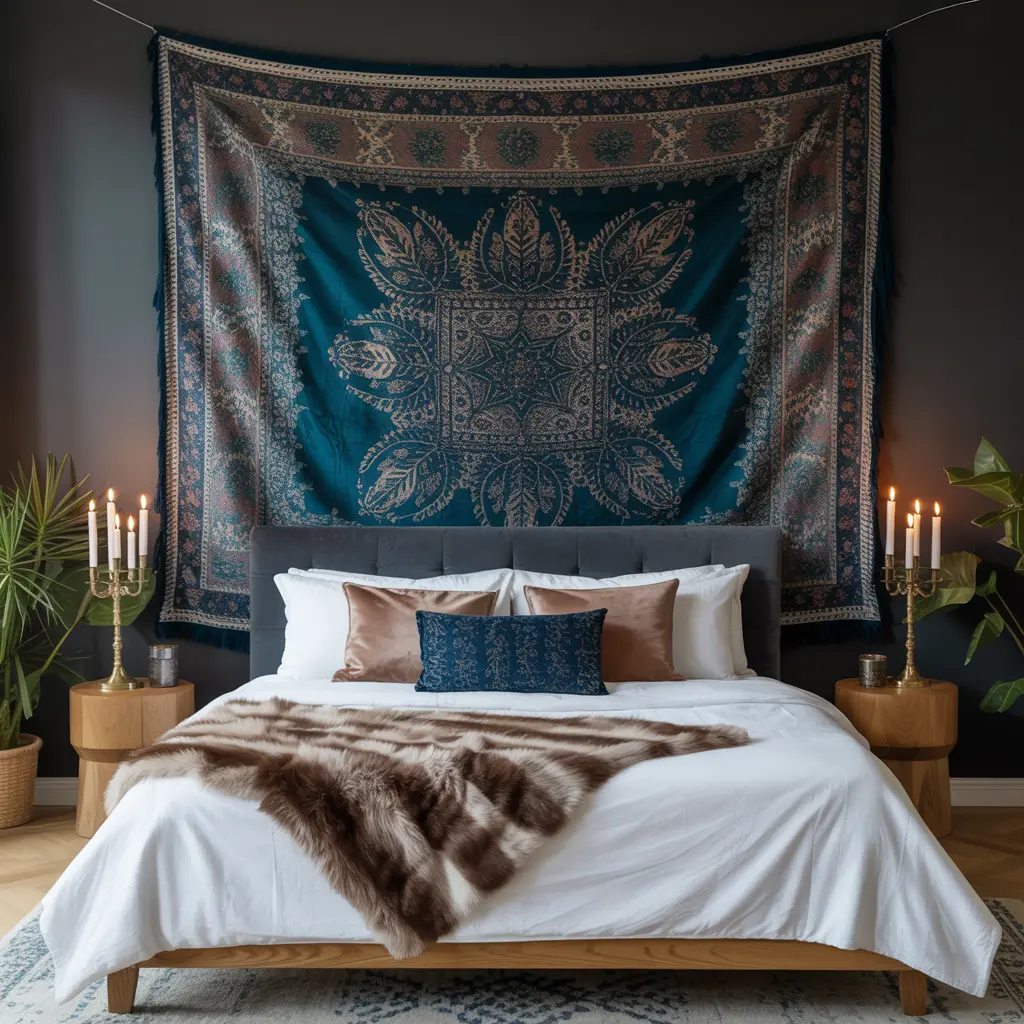 12. Tapestry or Textile Wall Art in Deep Jewel Tones