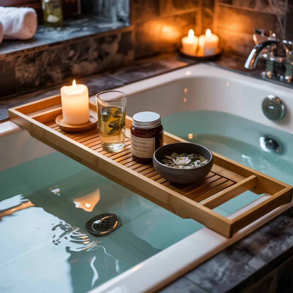 13. Use Wooden Accents like Bamboo Bath Caddies