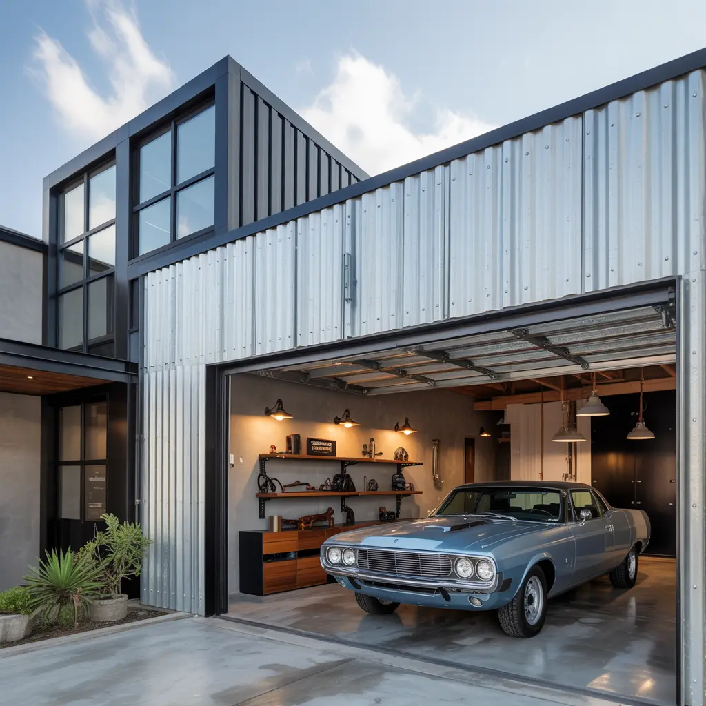 14. Industrial Inspired Modern House with Metal Garage Panels