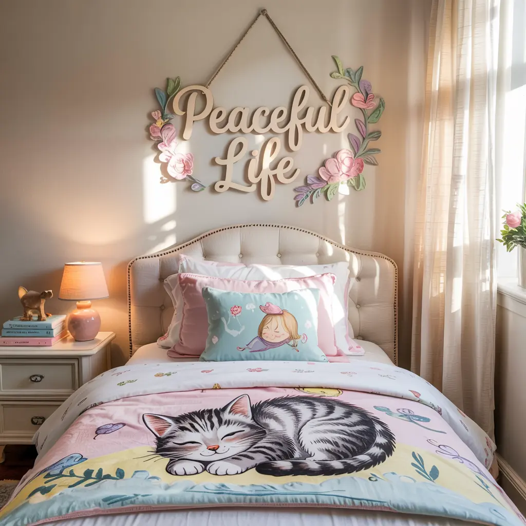 14. Personalized Name Signs or Initials Above the Bed