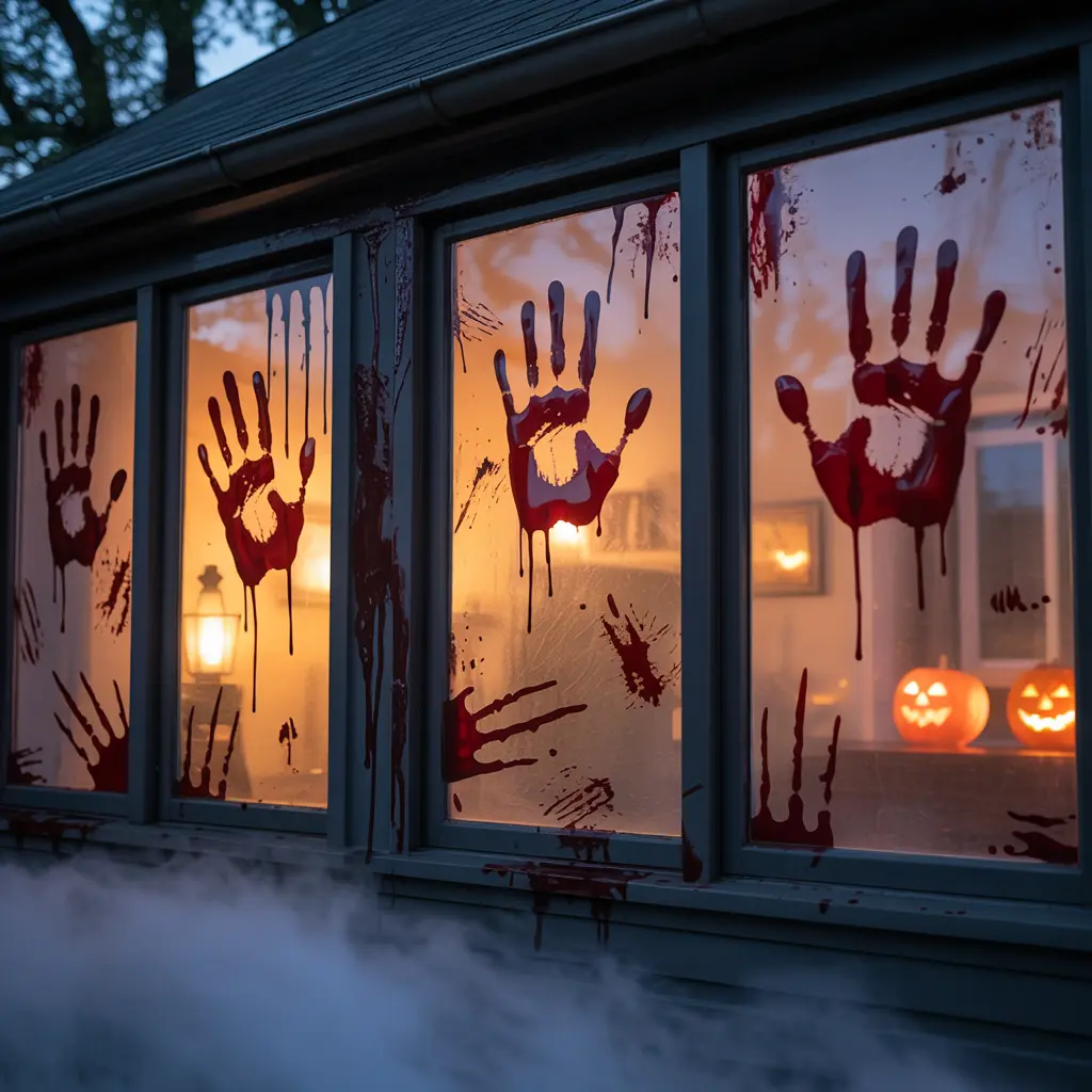 15. Bloody Handprints and Claw Marks on Windows
