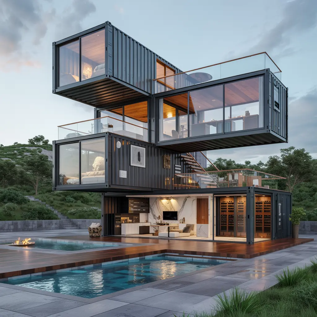 15. Luxury Container Villa with Multiple Levels
