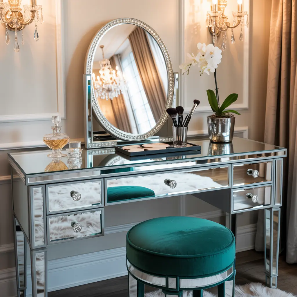 15. Mirrored Vanity Table for a Luxurious Look