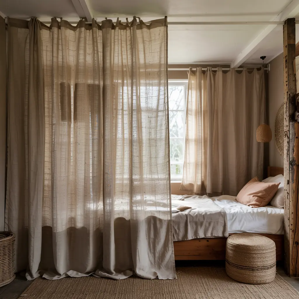 15.Rustic Burlap Curtains for a Farmhouse Touch