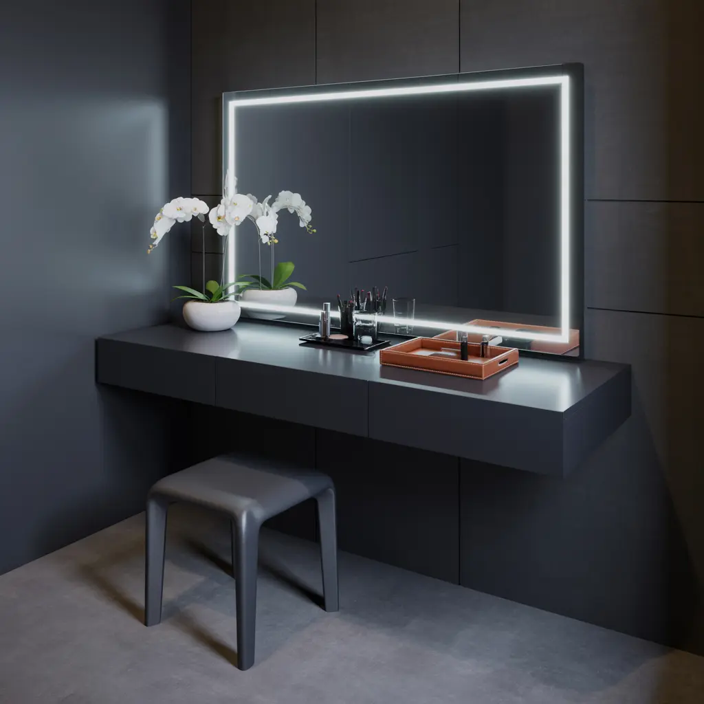 16. Black Matte Vanity for a Bold Modern Vibe