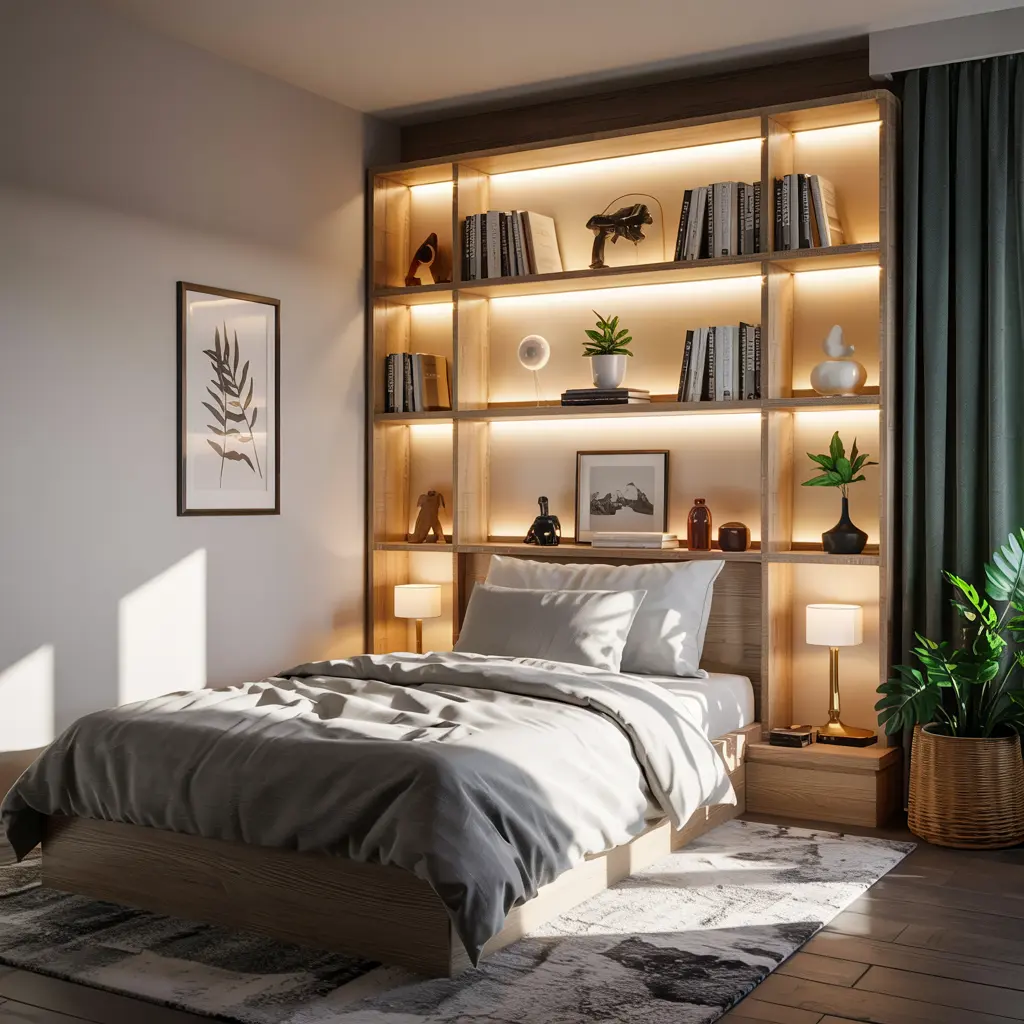 16. Bookshelf Lighting with LED Puck Lights