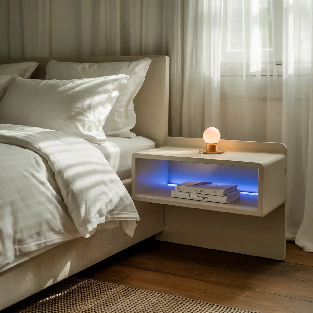 17. Backlit Floating Nightstand with LED Strips