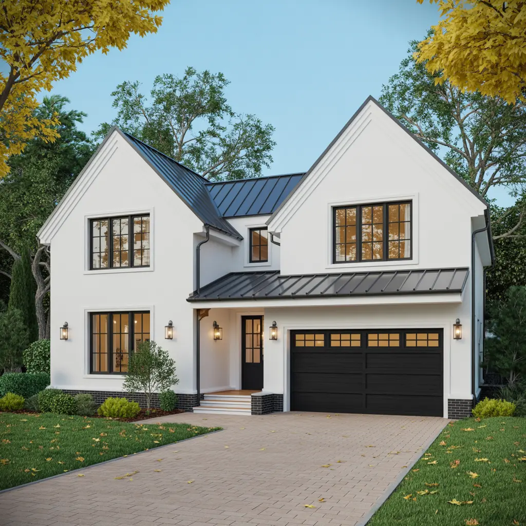 17. Black and White Modern Home with Bold Garage Door Design
