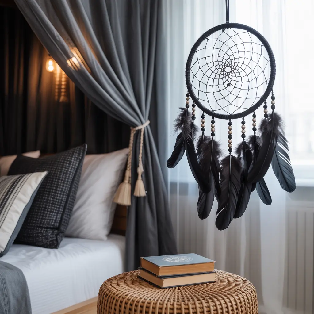 17. Dreamcatchers with Feathers and Dark Beads