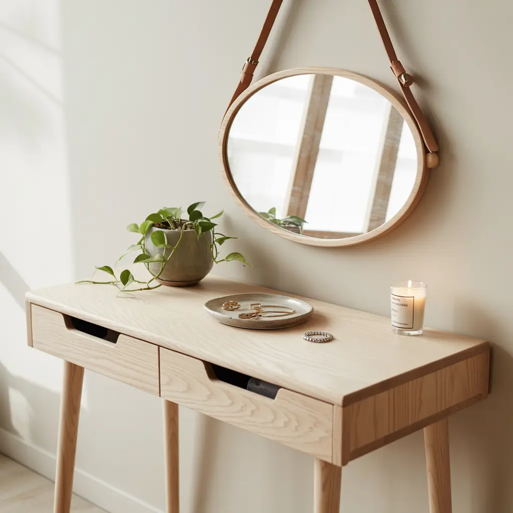 17. Scandinavian Style Vanity with Light Wood Finish