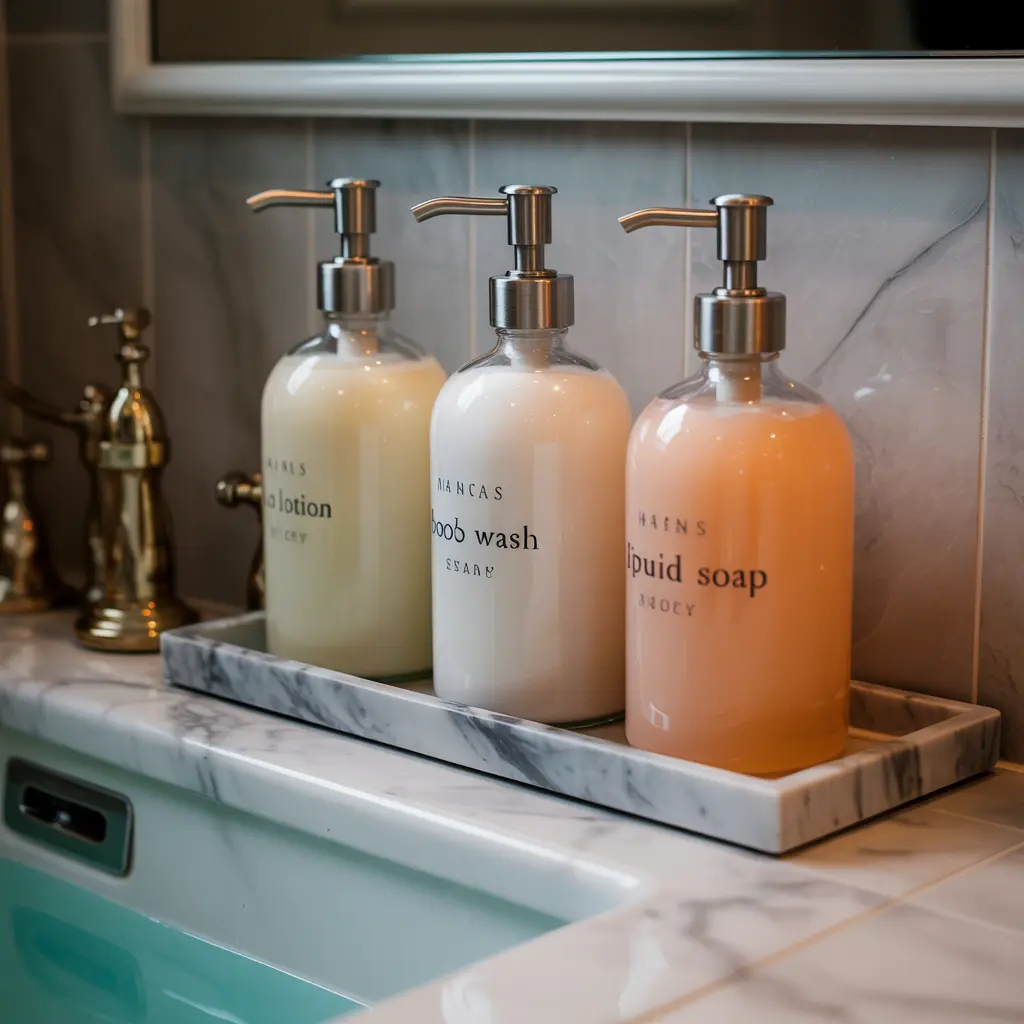 17. Use Glass Dispensers for Lotions and Soaps