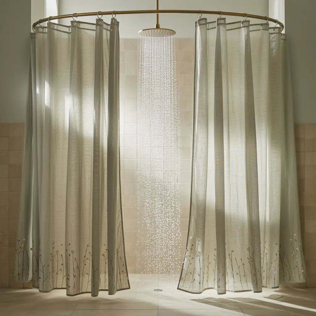 18. Hang Flowing Curtains Instead of Standard Shower Liners