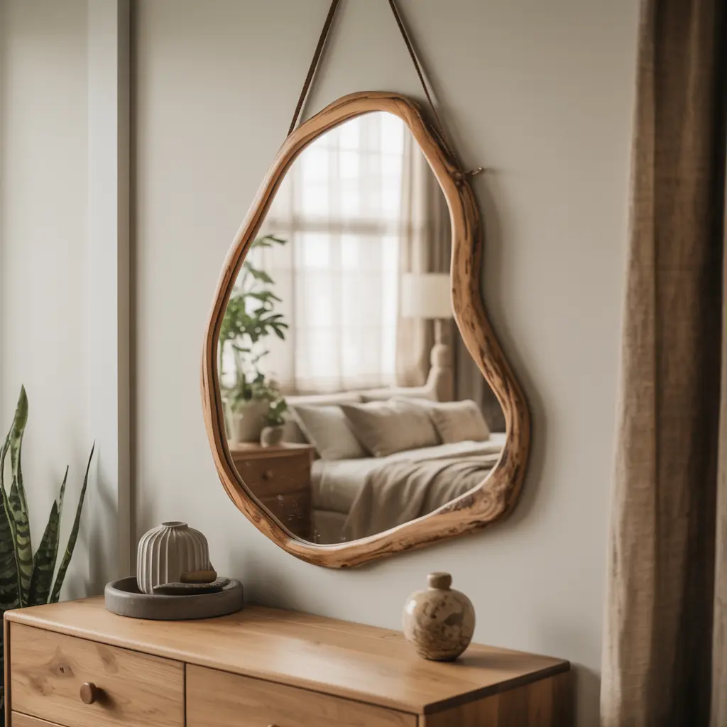 18. Organic Shaped Mirrors with Wooden Frames