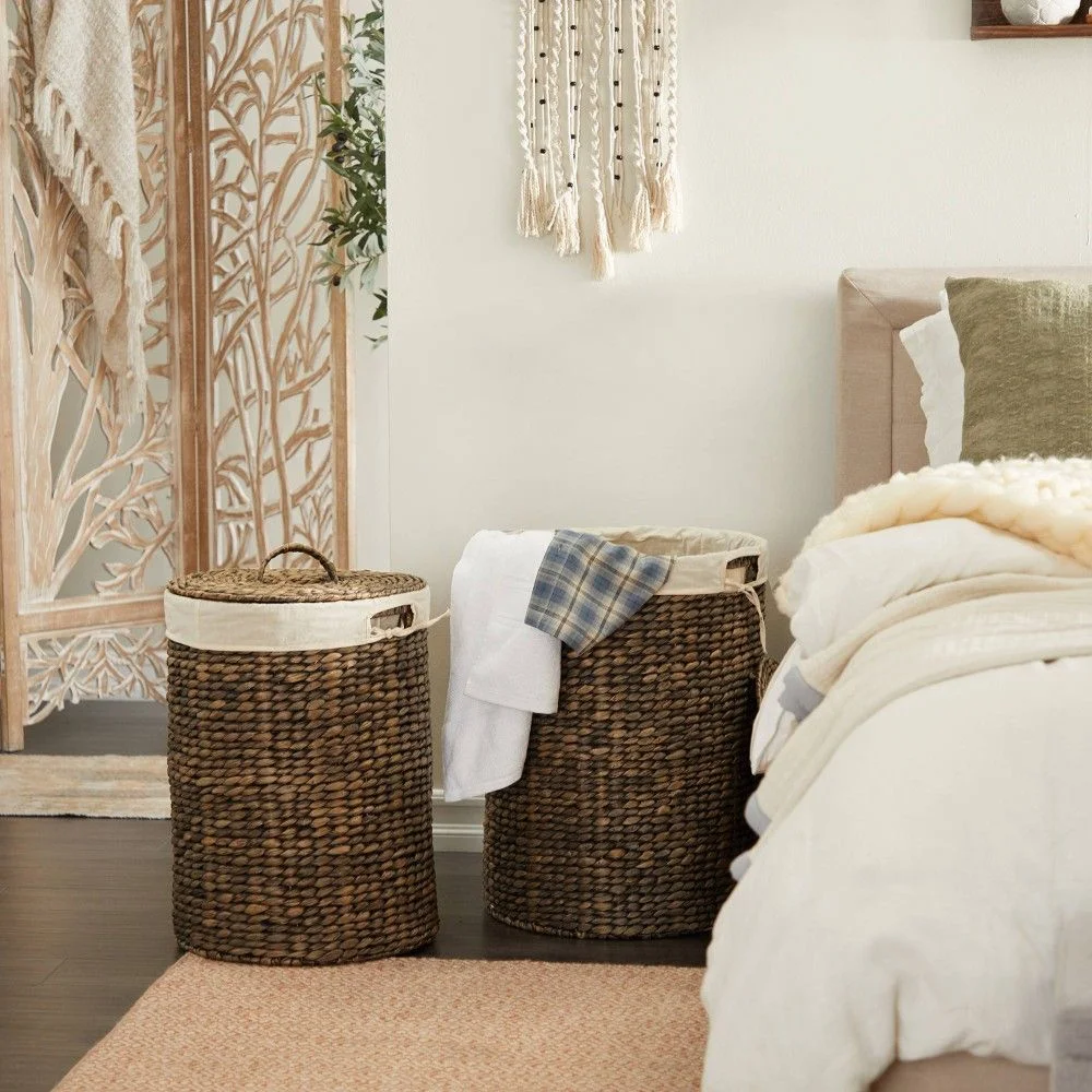 Woven Seagrass Baskets with Dark Finish