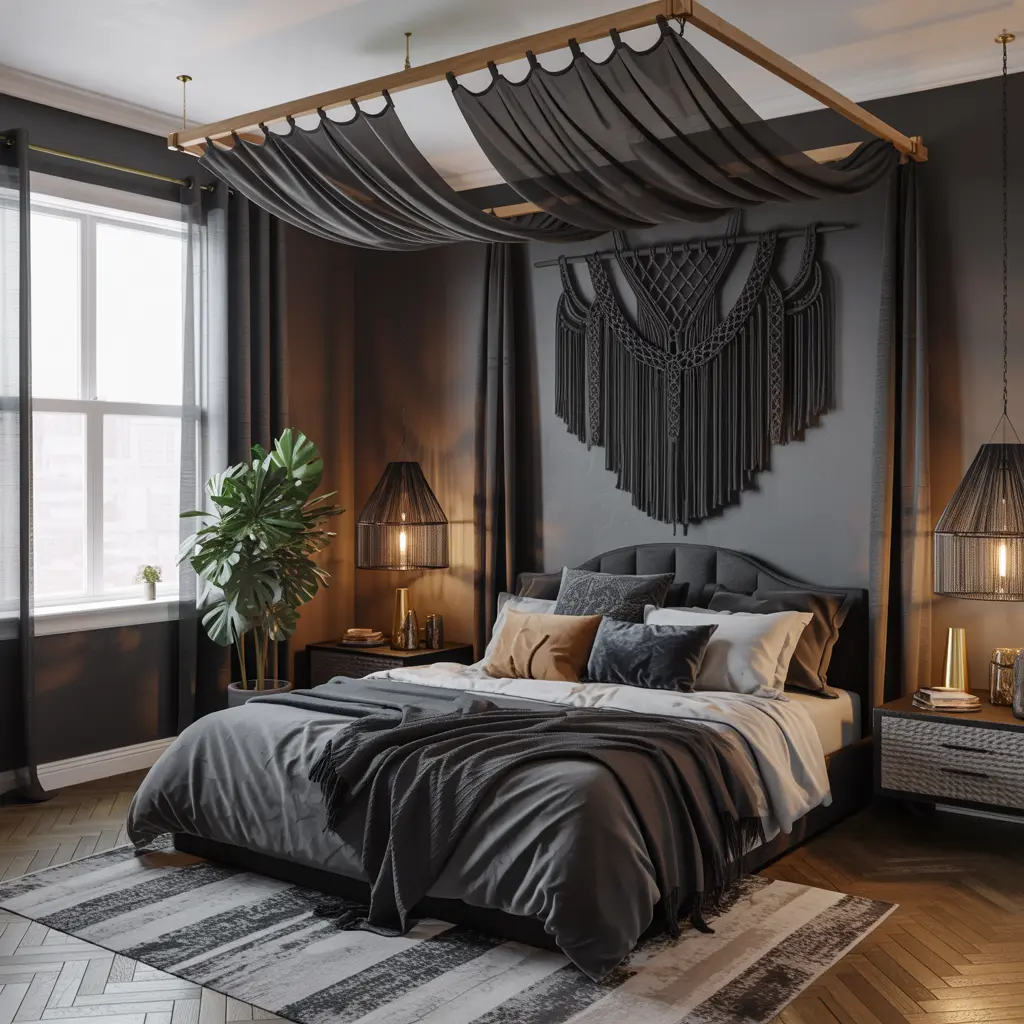 2. Black Macrame Wall Hanging for a Moody Boho Look