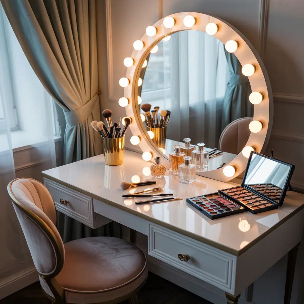 2. Glam Vanity with Hollywood Style Lighted Mirror