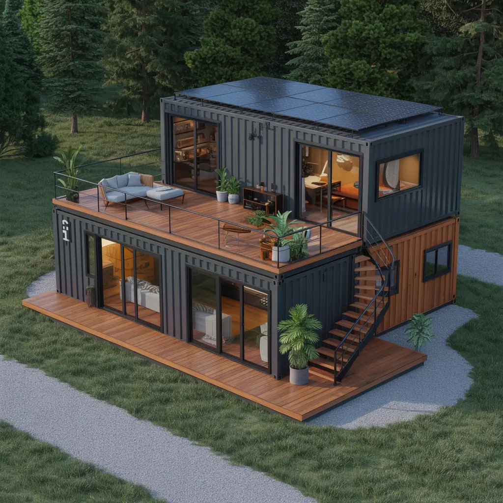 2. Two Story Shipping Container House with Rooftop Deck