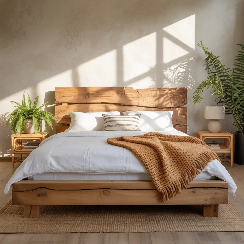 2. Wooden Bed Frame with a Natural Finish
