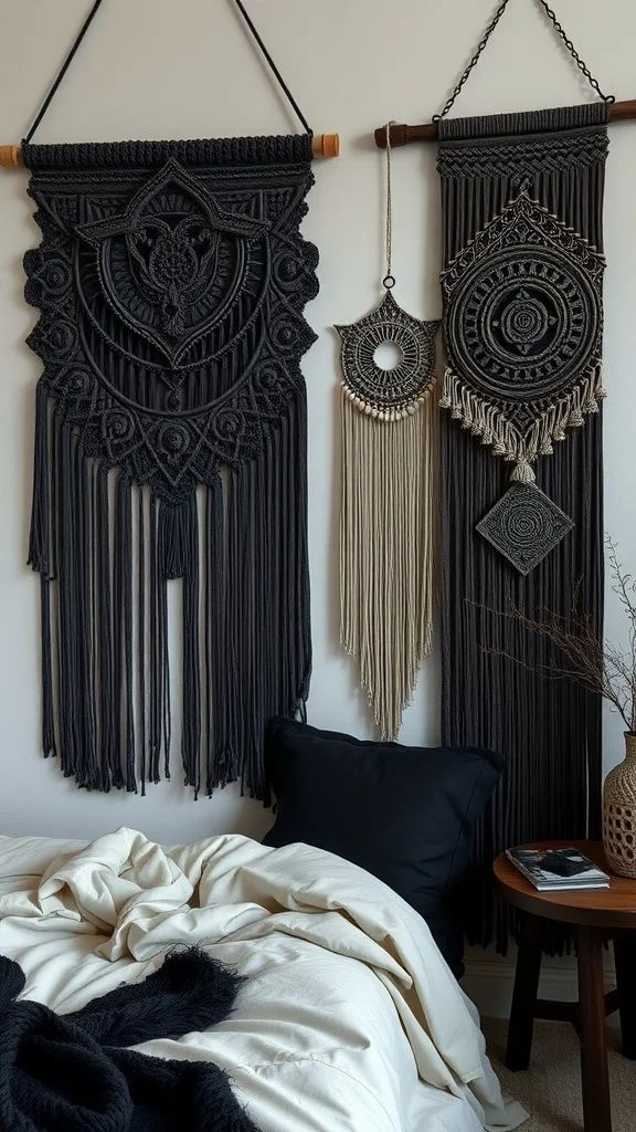 Black Macramé Wall Hanging for a Moody Boho Look