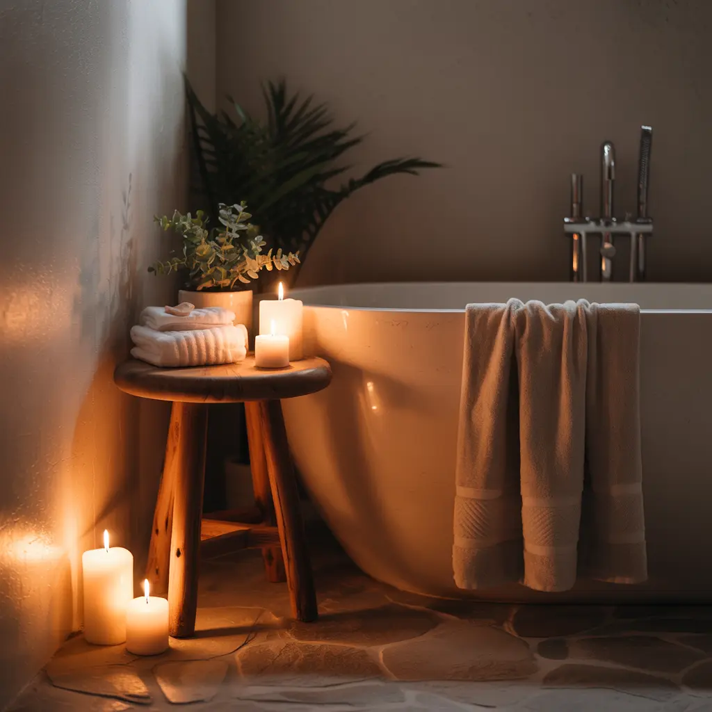 20. Include a Small Table or Stool for Candles Towels