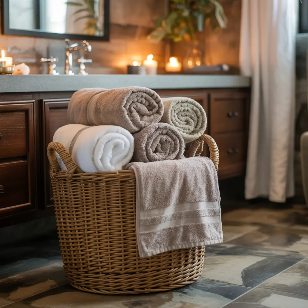 22. Layer Soft Oversized Towels in a Basket