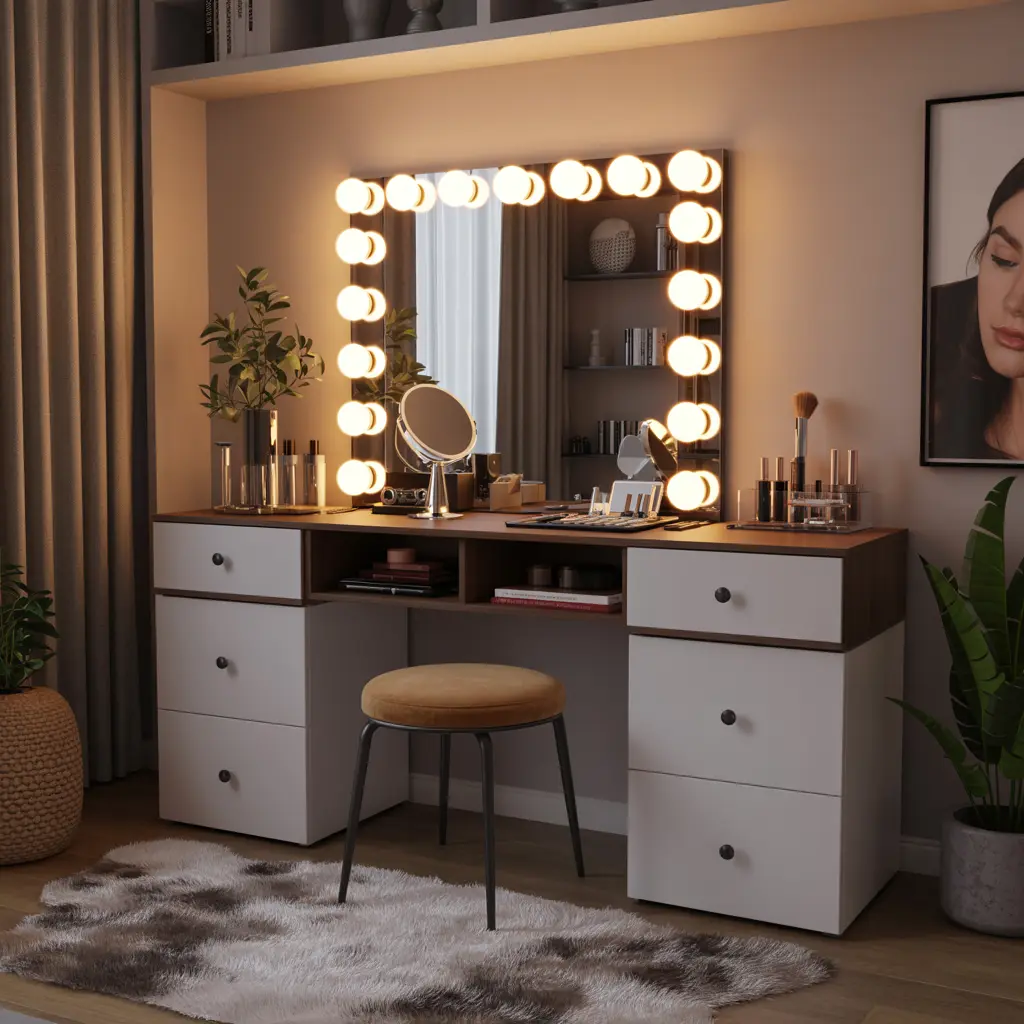22. Vanity with Adjustable Hollywood Light Bulbs